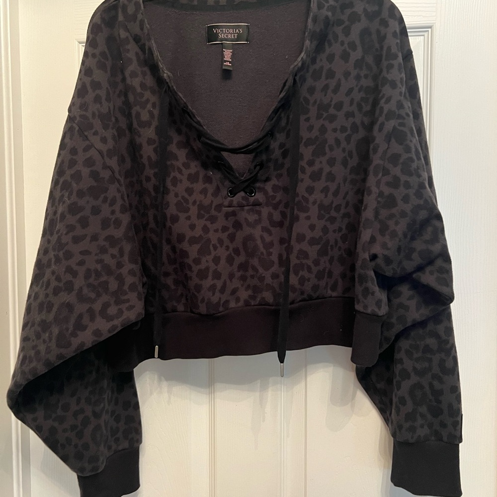 Victoria secret lace up cropped cheetah sweater